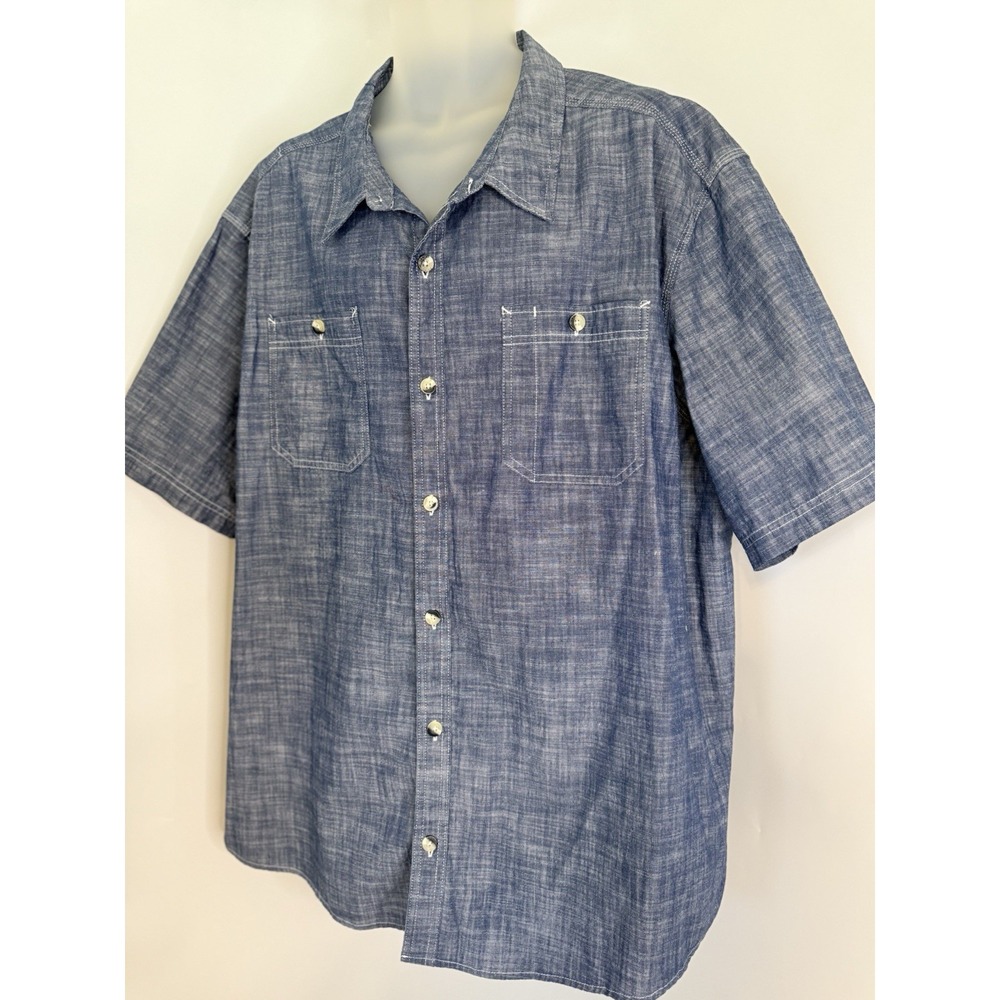 CE Schmidt Workwear Mens 3XL Short Sleeve Shirt‎ Blue Cotton Denim Chambray NWOT